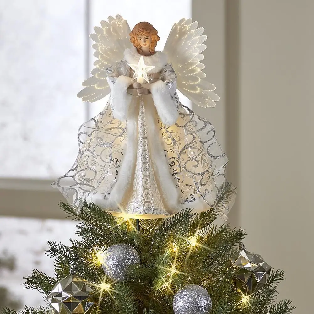 Tartós angyalbaba fa teteje LED izzó medál karácsonyfa Top Star Navidad Noel ajándékok fesztivál kellékek