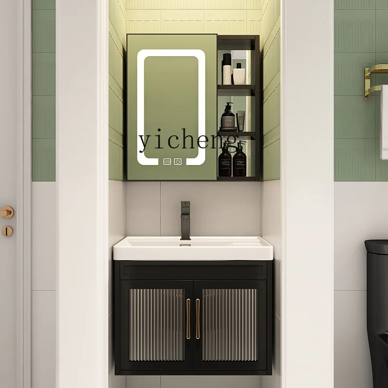 XL Alumimum fürdőszobaszekrény kombináció sűrített mosdó mosdó kerámia teljes mosdó