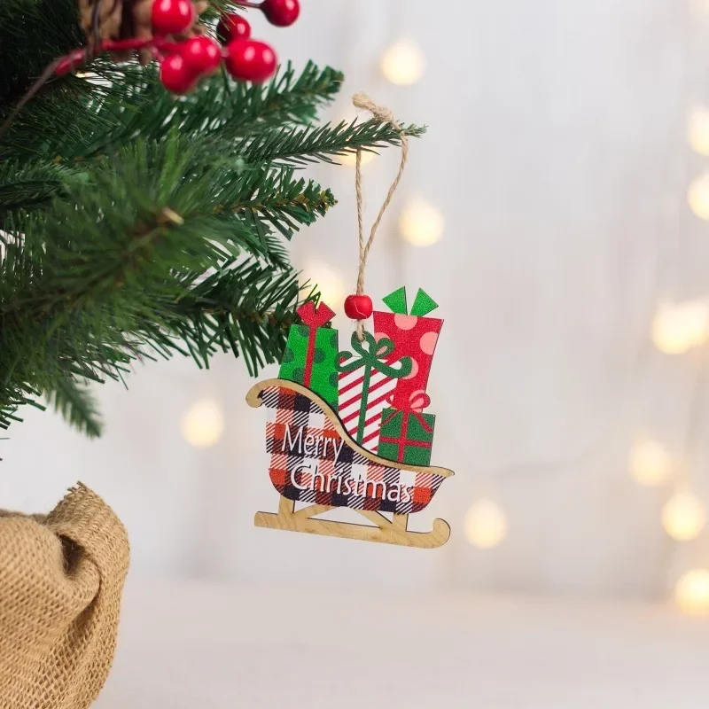 Új karácsonyi díszek Karácsonyfa függő díszek Piros kockás szán autó Karácsonyi fa medál