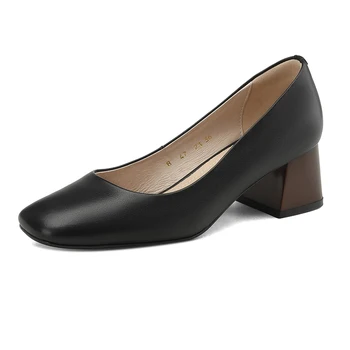 2023 Új női cipők Nyári retro fekete barna sárgabarack szögletes lábujj vaskos sarok cipő slip-on divat alkalmi női cipők sarokszivattyúk