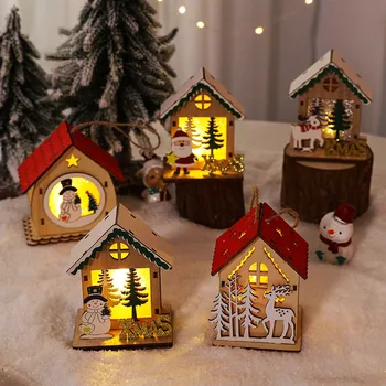 2024 Karácsonyi dekoratív világító faház LED karácsonyfák dekoráció Kis ház karácsonyi asztal dekoráció medál Navidad