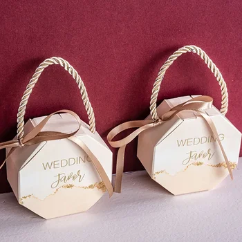 5DBS Kreatív cukorkadoboz hordozható szalaggal Esküvői parti kellékek Ajándéktárgyak Favors Gift Box Kiváló minőségű csokoládé Suger dobozok