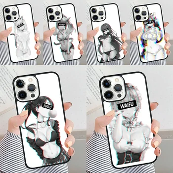 Anime Girl Waifu Anyag telefontok iPhone 11 12 13 14 15 Pro Max hátlaphoz Apple XS Max XR 7 8 Plus SE2020 coque