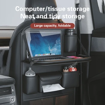 Autósülés-háttámla rendszerező Nagy kapacitású tárolótáska összecsukható tablettálcával PU bőr Multi Pocket Auto Organizer táska