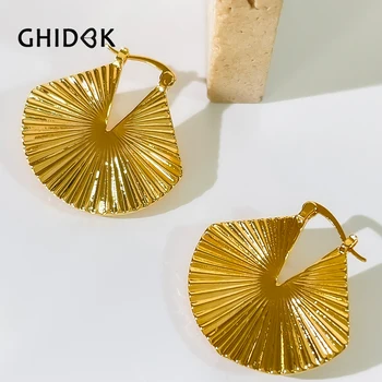 GHIDBK Boho Solid Gold ezüstözött ventilátor forma Sunburst karika fülbevaló nőknek Statement Sunlight Huggie fülbevaló Trendi