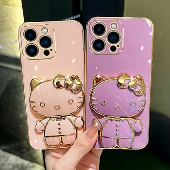 Hello Kitty tükörtartó állvány telefontok iPhone 14 13 12 11 Pro Max Mini XR XS X 8 7 6 6S Plus SE 2020 bevonatú puha borításhoz