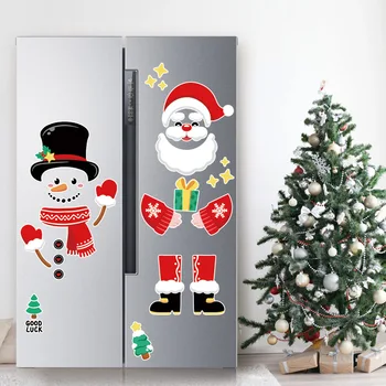 Karácsonyi lakásdekorációk Kreatív rajzfilm hűtőszekrény matricák Mikulás hóember bejárat Aranyos mágneses DIY puzzle alkatrészek
