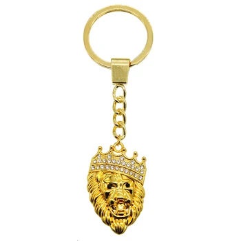 Kulcsgyűrű oroszlánfej állat cinkötvözet intarziás strassz ékszerek kulcstartó erdei állat kulcstartó üreges kulcstartó medál gi