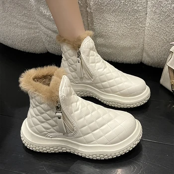 Lapos sarkú cipzáras téli csizma Lady női cipő őszi Ausztrália csizma-női kerek lábujj 2023 Snow Med gumi PU szövet Róma boka