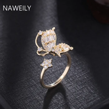 Nyitott pillangógyűrű Bling cirkon Női divat Egyszerű és kis design érzék Koreai mutatóujj személyre szabott elegáns gyűrű