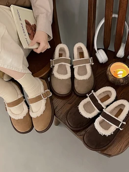Női cipők Őszi alkalmi női tornacipők Loafers szőrme lakások Ősz Új téli ruha Retro gumi Alap rövid plüss mikroszálas