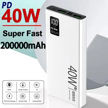 PD40W szupergyors töltés Power Bank hordozható 200000mAh digitális kijelző Külső akkumulátortöltő IPhone Xiaomi Huawei QC3.0