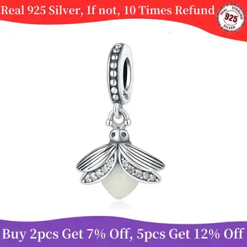 Real 925 Sterling Silver Charm gyöngy szentjánosbogár Noctilucent medál charms Fit Pandora karkötők Nyakláncok Női DIY ékszerek
