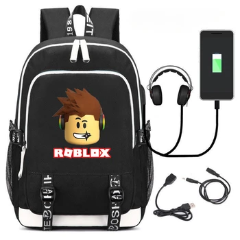 Roblox hátizsák USB töltő hátizsák kültéri utazótáska számítógépes táska Fantasy fiúk lányok anime kawaii rajzfilm iskolai táska mochila