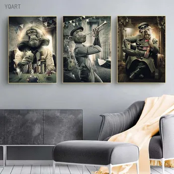 YQART Hadúr Dohányzó Bulldog Vászon Festmények a falon Művészet Érdekes állatok Képek nyomtatása otthoni nappali dekorációhoz