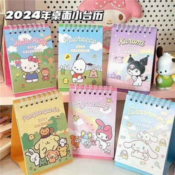 Új Kawaii Hellos Kittys 2024 rajzfilm mini asztali naptár Asztali naptár gyermekmemóriával Kis friss tekercs színes oldalak ajándék